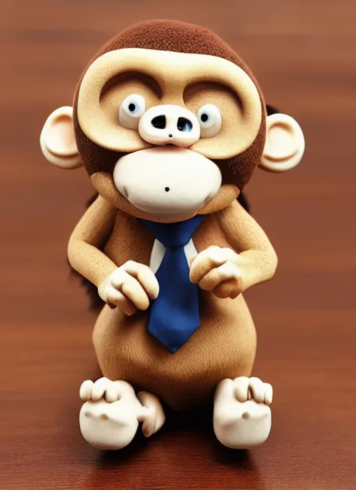 Prompt: monkey cartoon character with tie, 3 d clay figure, kawaii