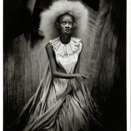 Image similar to afro vampire woman photographed by sally mann, vogue magazine