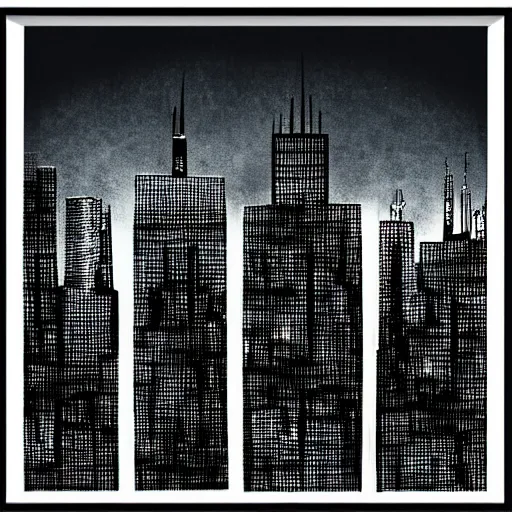 Image similar to Gotham city skyline, dark, stylized