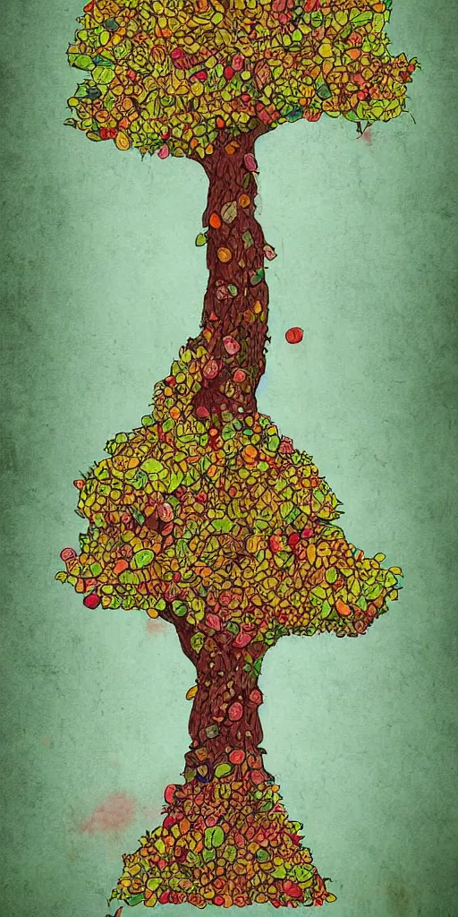 Prompt: a tree that grows slices of cake, digital art, illustration, high detail