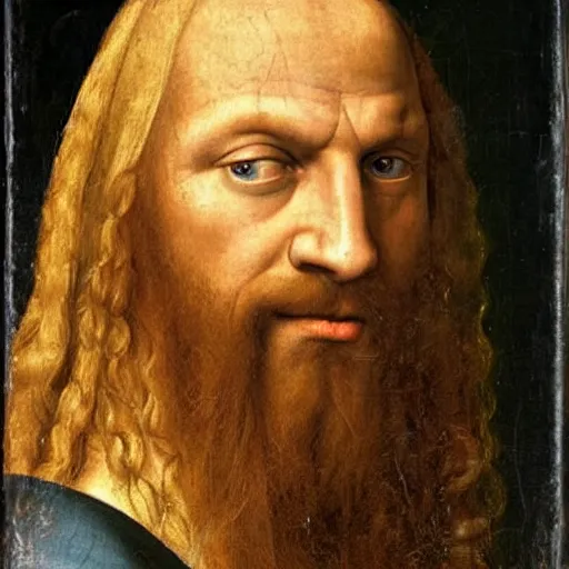 Prompt: a renaissance portrait of Triple H with long flaxen blond hair