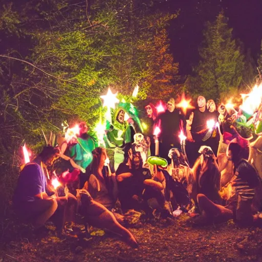 Image similar to photo of skunk birthday party in the woods at night