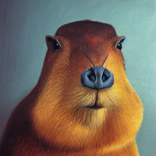 Prompt: capybara, gentleman, portrait, painting, vivid colours, Renaissance, detail,