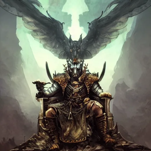 Image similar to Wolf, Anthropomorphized, as warlord general on skull throne, magic the gathering artwork, D&D, fantasy, cinematic lighting, centered, symmetrical, highly detailed, digital painting, artstation, concept art, smooth, sharp focus, illustration, volumetric lighting, epic Composition, 8k, art by Akihiko Yoshida and Greg Rutkowski and Craig Mullins, heroic pose, oil painting, cgsociety, Battlefield background, explosions, arrows