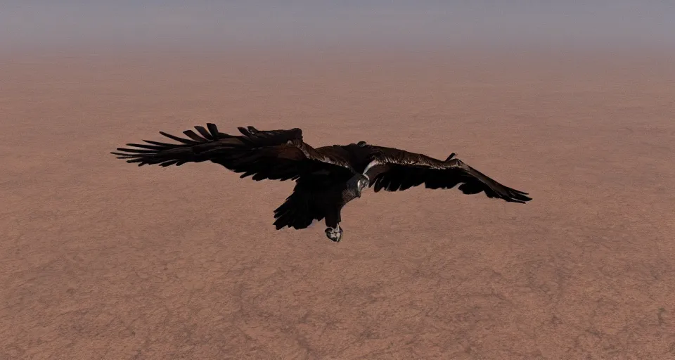 Prompt: a vulture flying over an empty desert, artstation