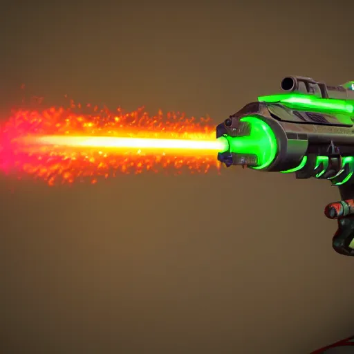Prompt: plasma flamethrower, neon, cyberpunk, 3 d render, octane, ray tracing, ultra high resolution, ultra detailed, photorealistic