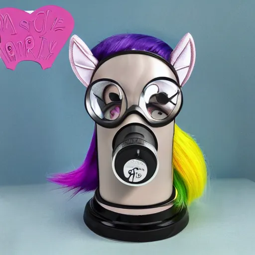 Prompt: photo of a my little pony gas mask, product photo