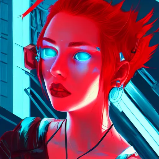 a girl with red hair and blue eyes, cyberpunk, | Stable Diffusion | OpenArt