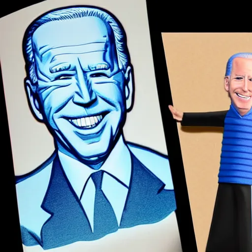 Image similar to animated version of joe biden stuffed into a blue taki, his legs are not able to be seen, photorealistic, 5 0 mm, highly detailed,