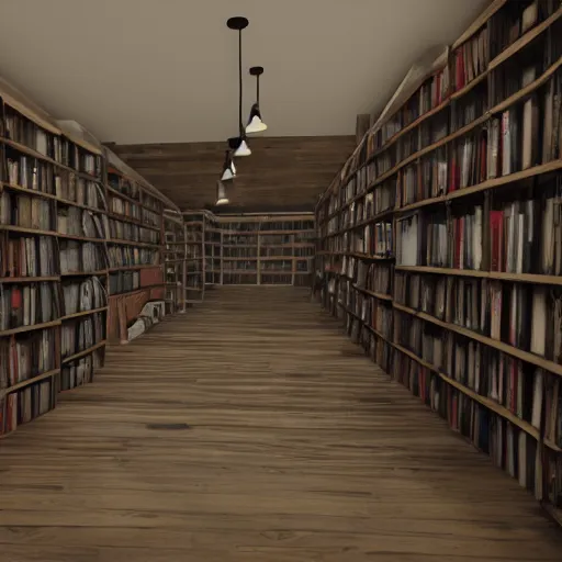 Image similar to unreal engine render of an old, dusty bookstore