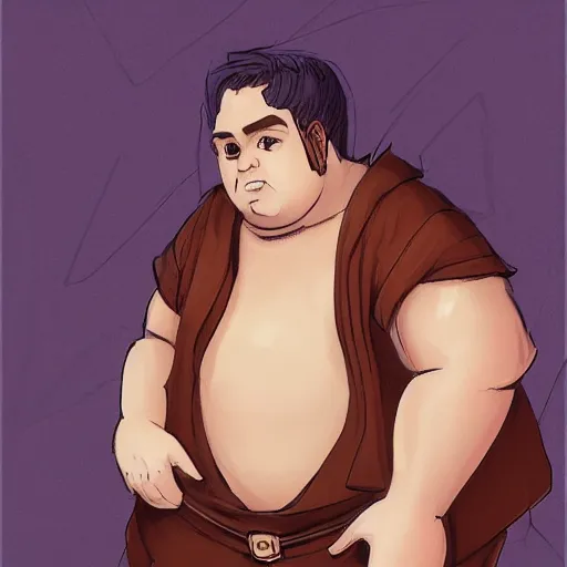 Image similar to portrait, 25 years old :: overweight fantasy mage :: green eyes, short black hair :: wearing a brown robe :: high detail, digital art, RPG, concept art, illustration