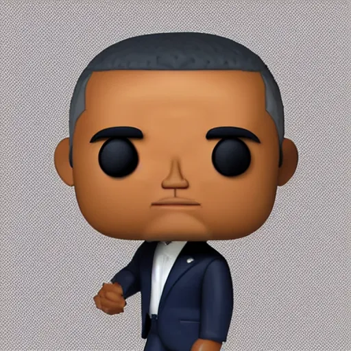 Prompt: promotional image for barack obama as a funko pop, studio lighting, white background, blender, trending on artstation, 8k, highly detailed, reflections