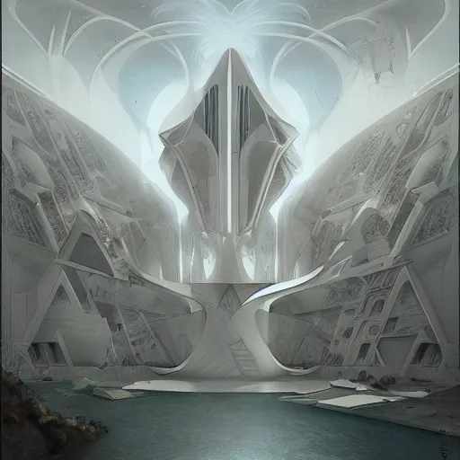 Image similar to architectural dream by peter eisenman in the style of peter mohrbacher