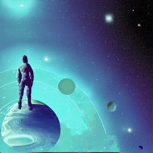 Prompt: standing on neptune, looking out into the vastness of space, digital art