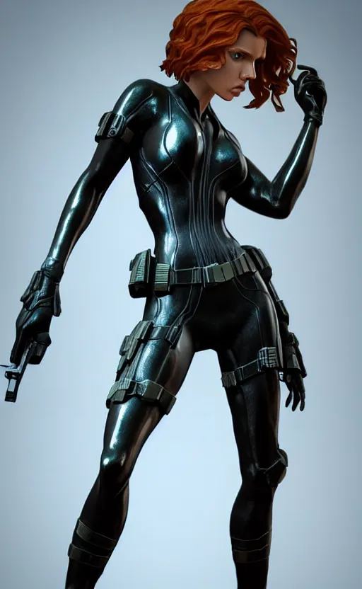 Prompt: black widow, bronze statue and silver, unreal engine, high detailed, holographic * *