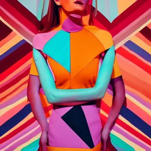 Image similar to geometric colorful smooth shapes rendered as a fashion photo