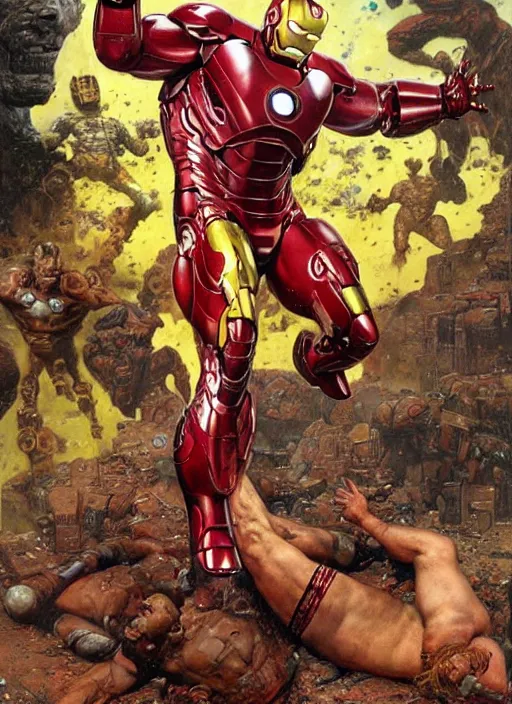 Prompt: brock lesnar as iron man, dynamic action, by lawrence alma tadema and zdzislaw beksinski and norman rockwell and jack kirby and tom lovell and greg staples