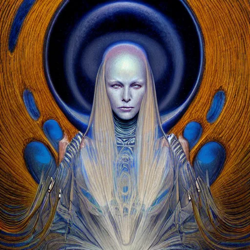 Image similar to sci - fi portrait of bene gesserit order sister by jean delville and william blake, retrofuturism, intricate, hyperealistic, photoreal, 8 k resolution, highly detailed, proffesional illustration