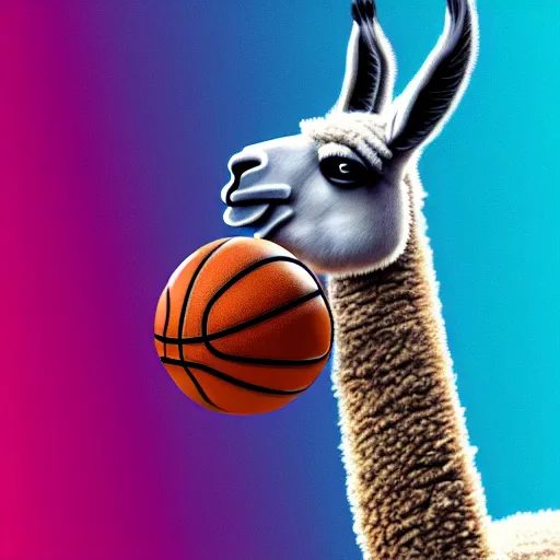 Image similar to a llama dunking a basketball, 4 k, digital art, high resolution, trending on artstation