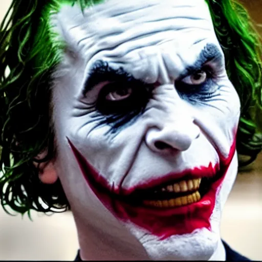 Prompt: film still of Christian Bale as the Joker in the new Joker film