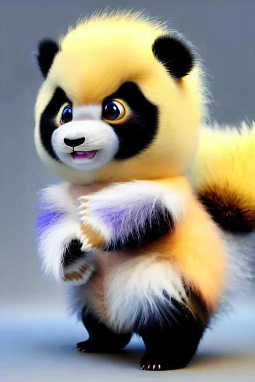 Prompt: high quality 3 d render hyperrealist very cute multicolor stripped fluffy! phoenix panda hybrid with wings!! highly detailed, vray smooth, in the style of detective pikachu, hannah yata charlie immer, dramatic blue light, low angle, uhd 8 k, sharp focus