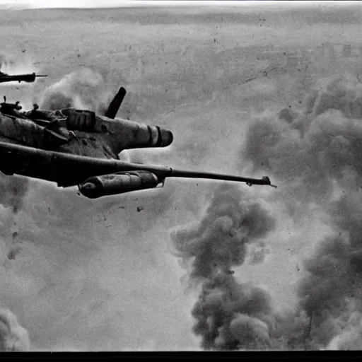 Image similar to black and white photo Dragons in Battle of Kursk WWII, dragons flying, tanks