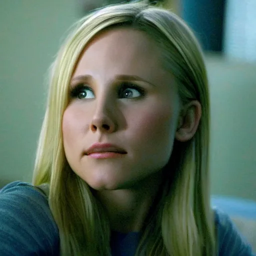 Prompt: beautiful portrait of Kristen Bell in Veronica Mars (2004), highlydetailed, colorful, artistic, 8k, amazing lighting, amazing composition, highly detailed face