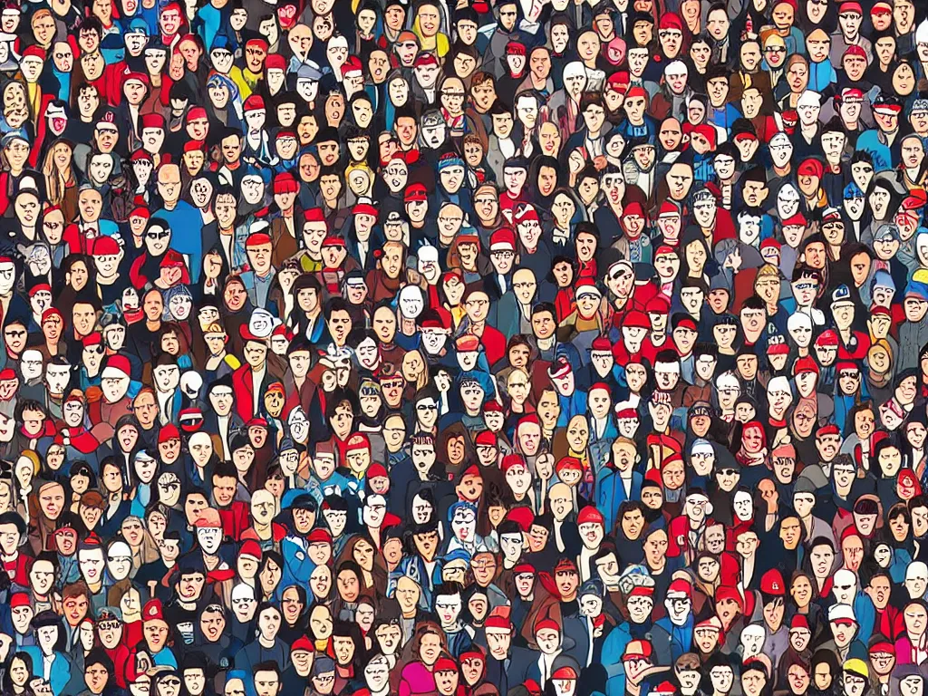 Prompt: a'where's wally'illustration based in a rock concert crowd,