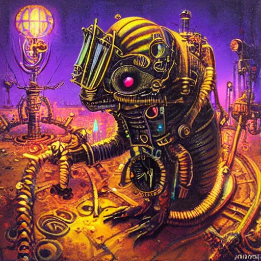 Image similar to steampunk rat, acid, 303, psychedelic, by paul lehr, cd cover