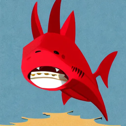 Prompt: red cartoon shark wielding a red samurai sword