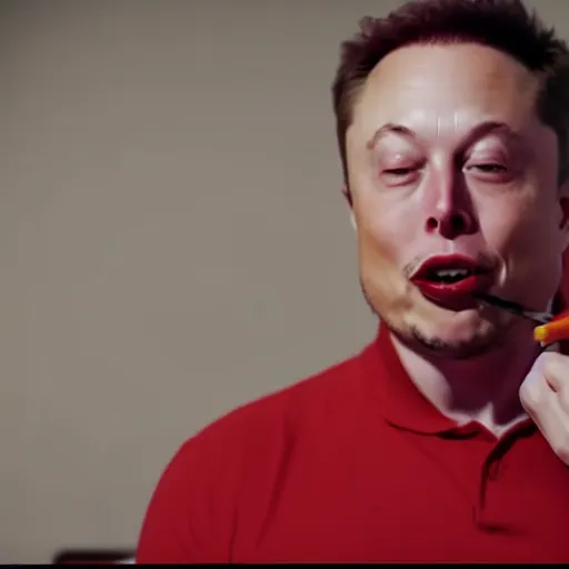 Image similar to a man eating crayons like french fries, elon musk, 4 k, high quality, crayon commercial