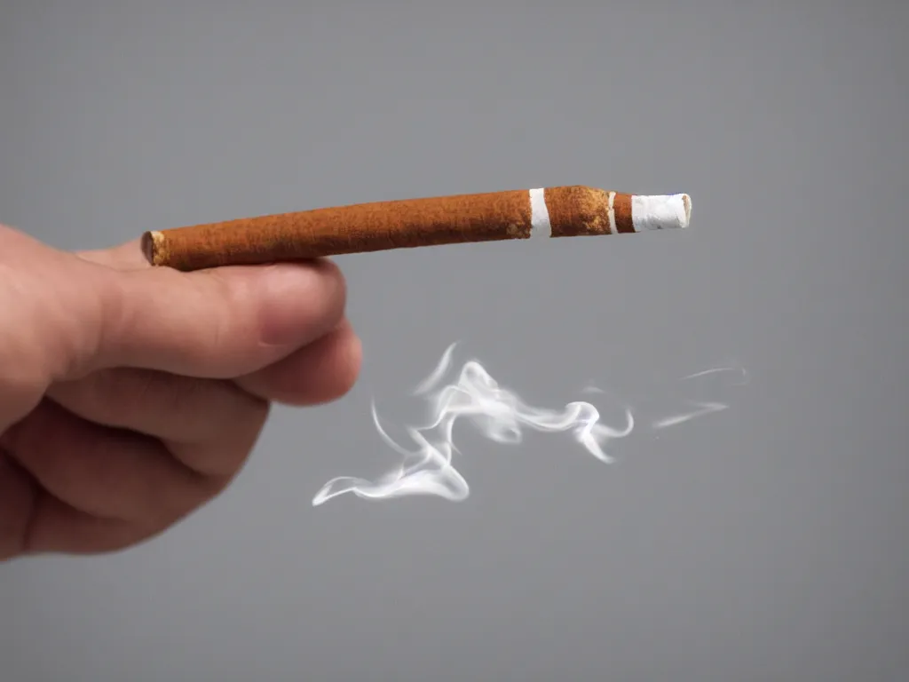 Image similar to Close-up view of hyperrealistic thin soft hand holding cigarette with smoke, photo by George Marks, 4K