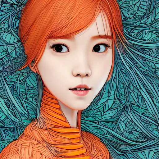 Prompt: the head of an incredibly cute and elegant korean girl partially made of carrots and blueberries looking up, an ultrafine detailed illustration by james jean, final fantasy, intricate linework, bright colors, behance contest winner, vanitas, angular, altermodern, unreal engine 5 highly rendered, global illumination, radiant light, detailed and intricate environment