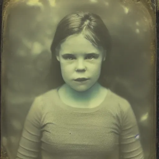 Image similar to tintype photo, swimming deep underwater, alien face