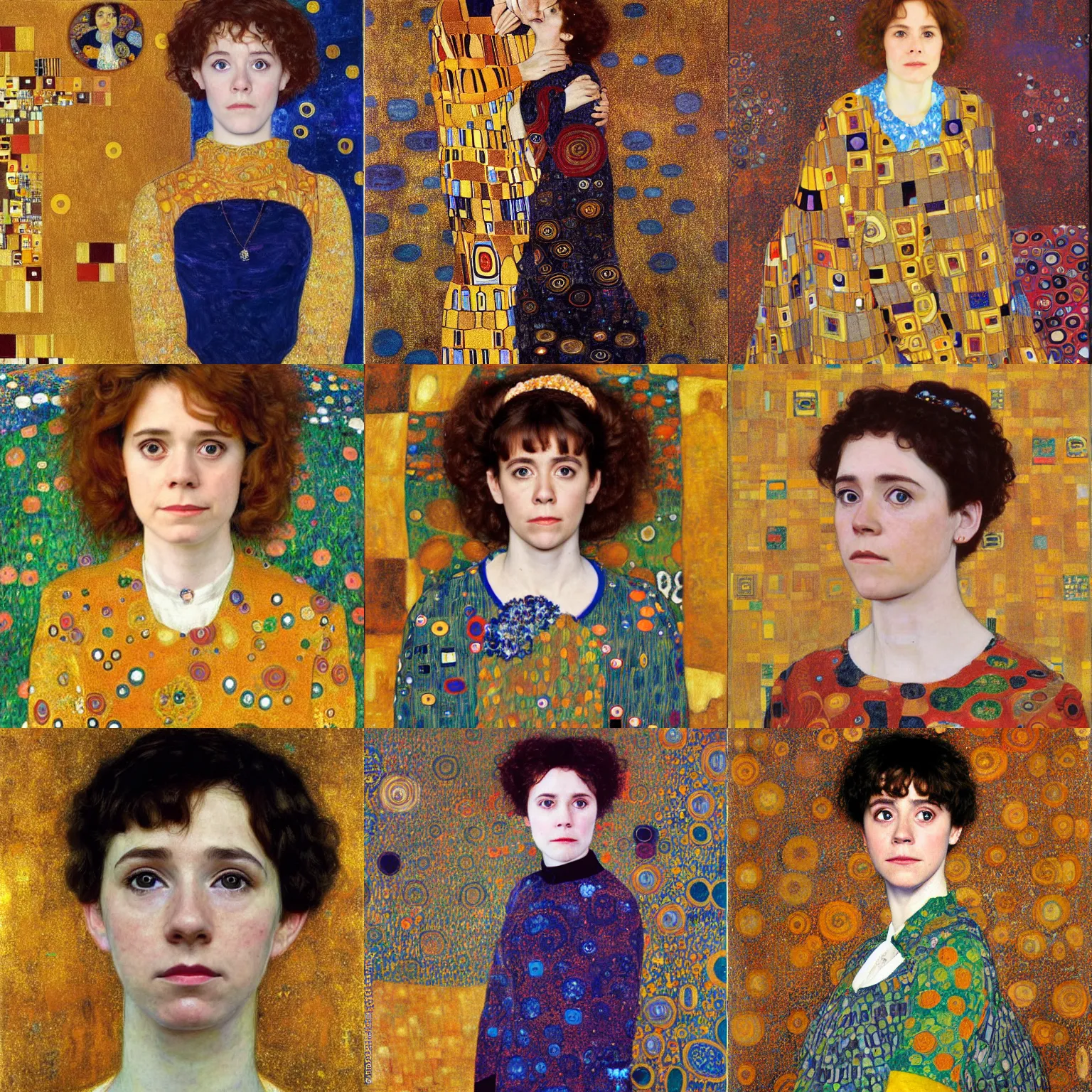 Prompt: a portrait of female asa Butterfield mixed with pam beesly by gustav klimt