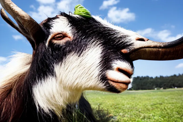 Prompt: a photo of a goat sitting inside the plane, eating grass, 4k