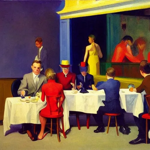 Image similar to having a cool party birthday party, painting by edward hopper, highly detailed