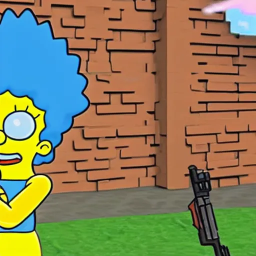 Prompt: roblox noob with an m1927 pointed at marge simpson