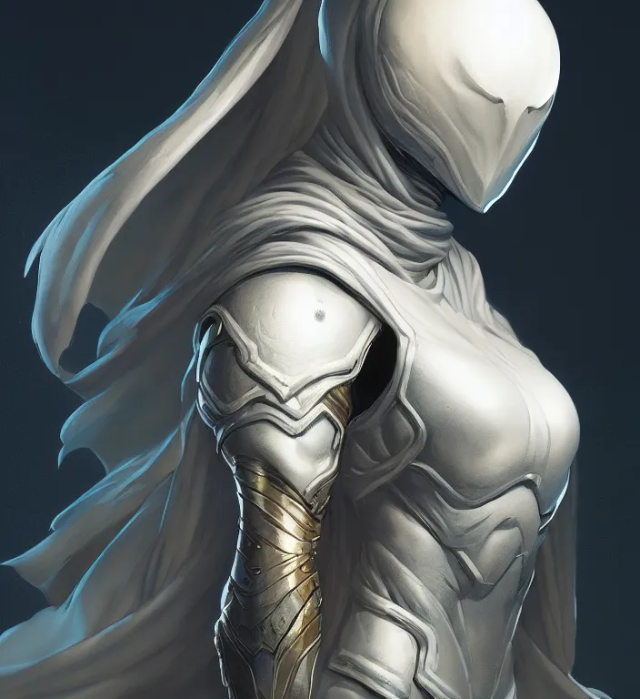 Image similar to female moon knight, hyper detailed, digital art, trending in artstation, cinematic lighting, studio quality, smooth render, unreal engine 5 rendered, octane rendered, art style by klimt and nixeu and ian sprigger and wlop and krenz cushart