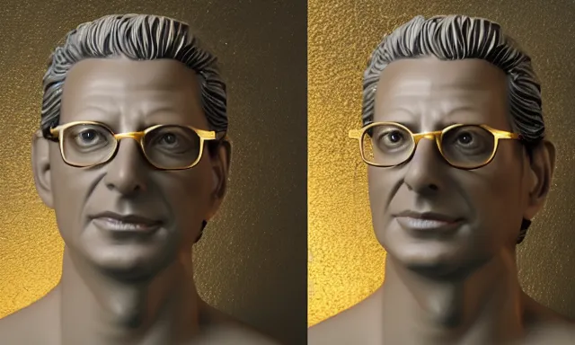 Image similar to gold statue of jeff goldblum, 3 d render, 8 k, octane render, cycles render, unreal engine