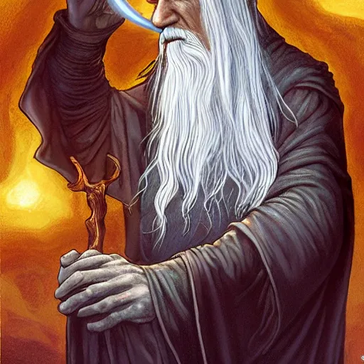 Prompt: Gandalf pondering his palantir by Todd Lockwood