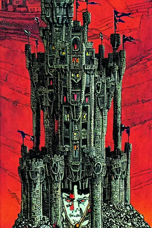 Image similar to castle with soldier foreground by Philippe Druillet