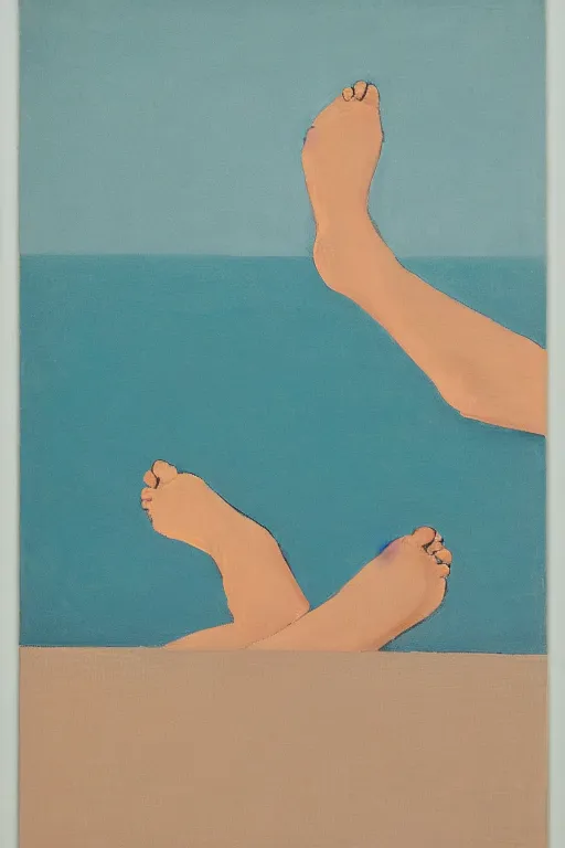 Image similar to the outline of a talon and foot against the backdrop of an ocean, mid century art