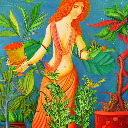 Prompt: goddess of plant medicine detailed painting by marie - gabrielle capet, vivid saturated colors, trending on arstation