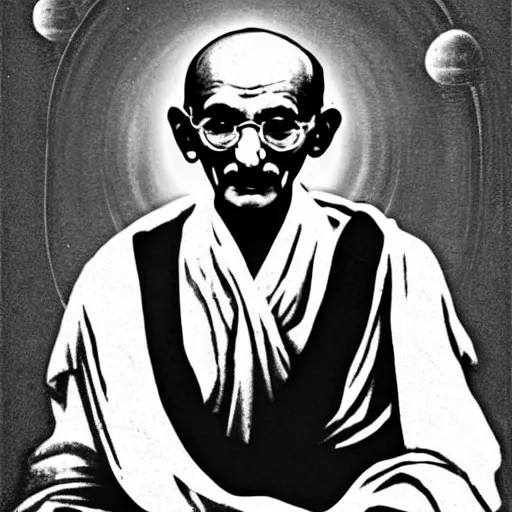 Image similar to Mahatma Gandhi in space nirvana