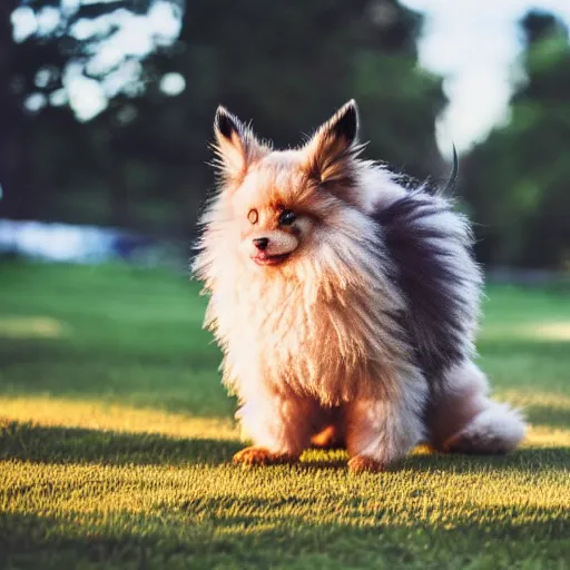 Image similar to real life Pokemon, fluffy, realistic, golden hour, sharp focus