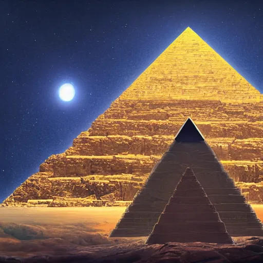 Prompt: the all seeing pyramid!! eyes watching over all of humanity and history and time and space, concept art, digital painting, trending on artstation, illustration, matte painting,