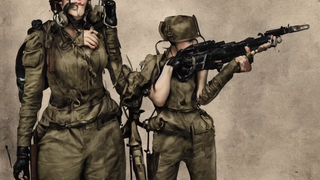 Prompt: a female soldier dieselpunk