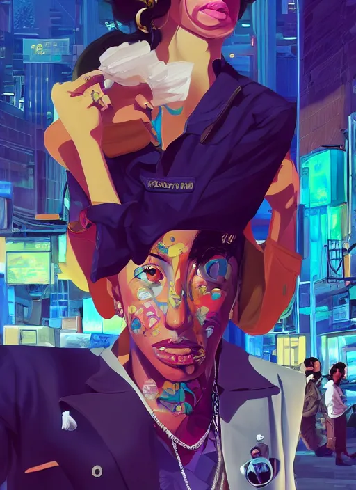 Prompt: latino - futurist latinos, zoot suits and lowriders, fashionable, driving the metaverse | hyperrealistic oil painting | by makoto shinkai, ilya kuvshinov, lois van baarle, rossdraws | afrofuturism, in the style of boondocks, trending on artstation | dark color scheme