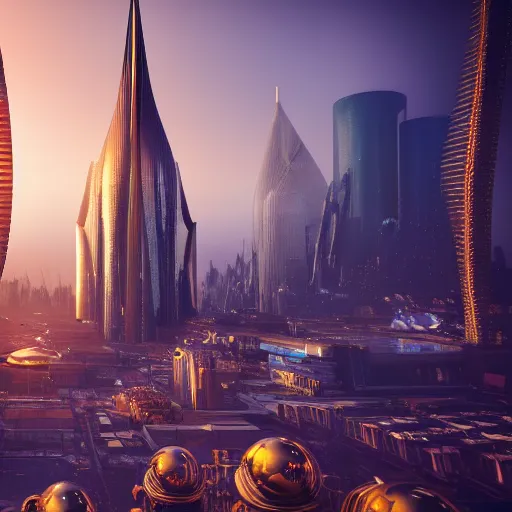 Image similar to a golden fantasy sci fi luxurious city with cerulean oceansides and a tower, scandinavian / norse influenced, cinematic, ray traced, octane render, cinematic lighting, ultrarealistic, featured on artstation, 8 k uhd artwork